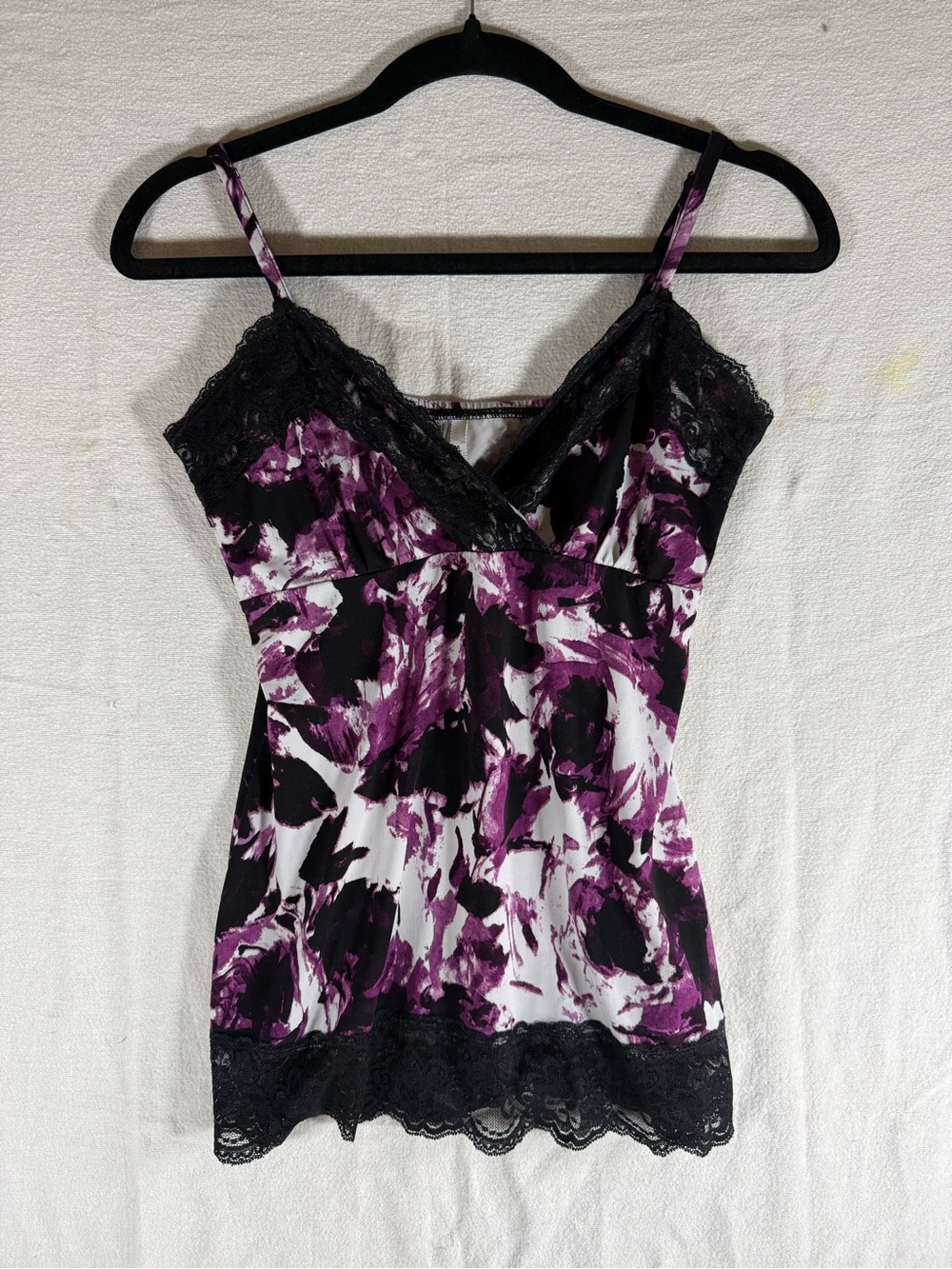 Y2K Studio Y Purple and Black Floral Lace-Trim Camisole
